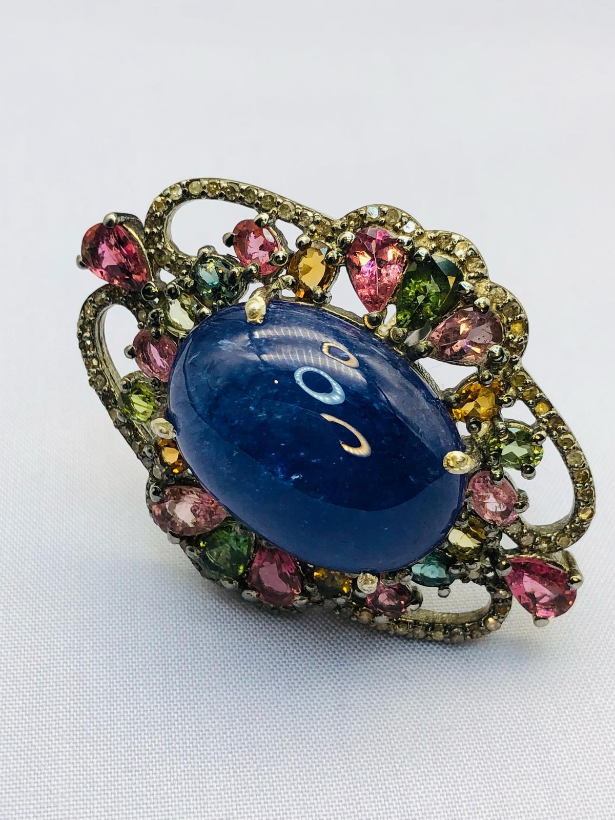 Bochic “Orient” Diamond, Tourmaline & Tanzanite Ring Set In 18K Gold & Silver For Sale 2