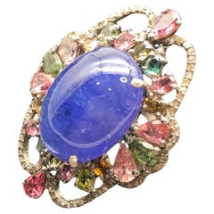 Bochic “Orient” Diamond, Tourmaline & Tanzanite Ring Set In 18K Gold & Silver