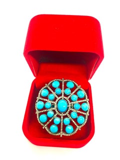 Bochic “Orient” Diamond & Turquoise Retro Ring Set In 18K Gold & Silver