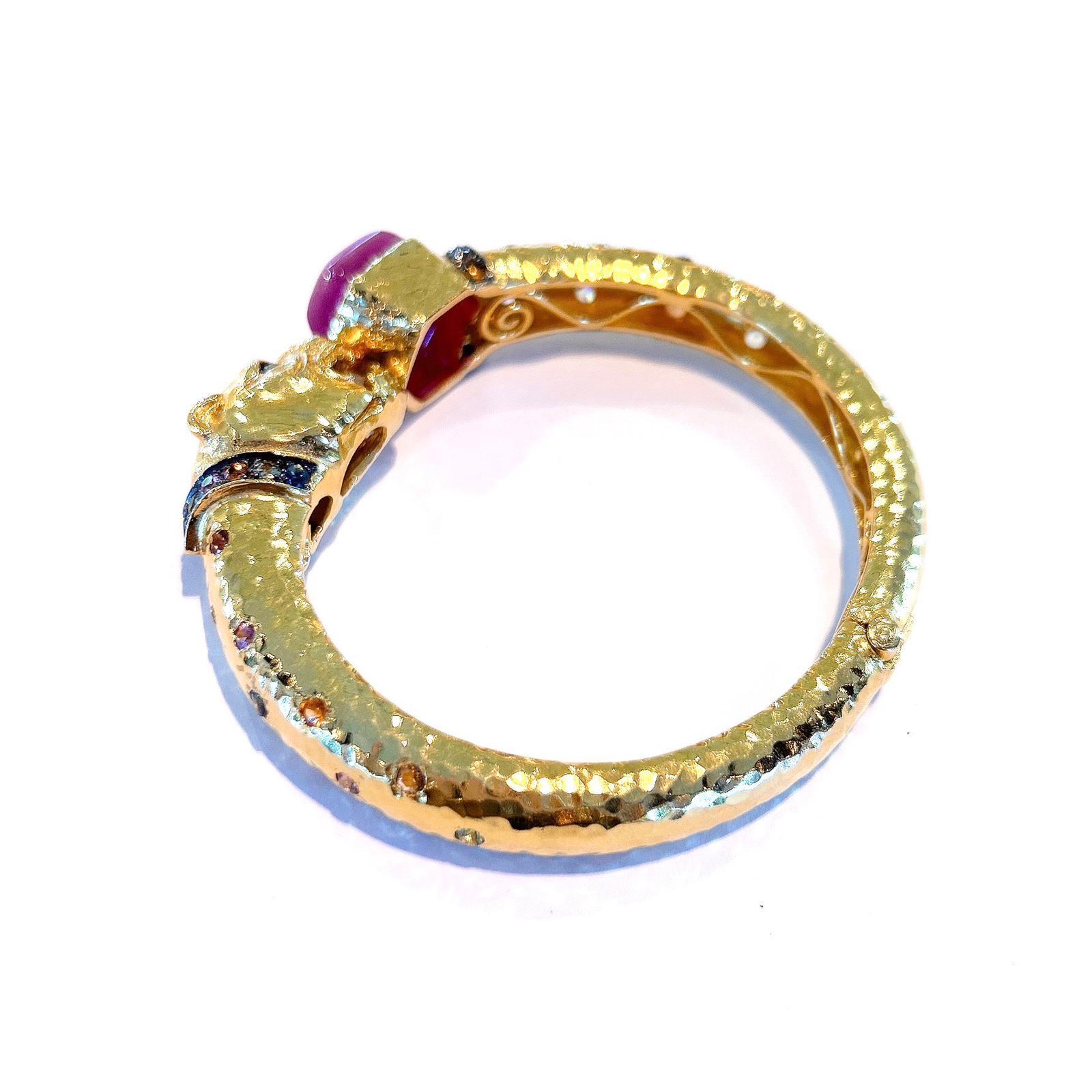 Bochic “Orient” Dragon Ruby & Multi Sapphire Bangle Set in 22k Gold & Silver 7