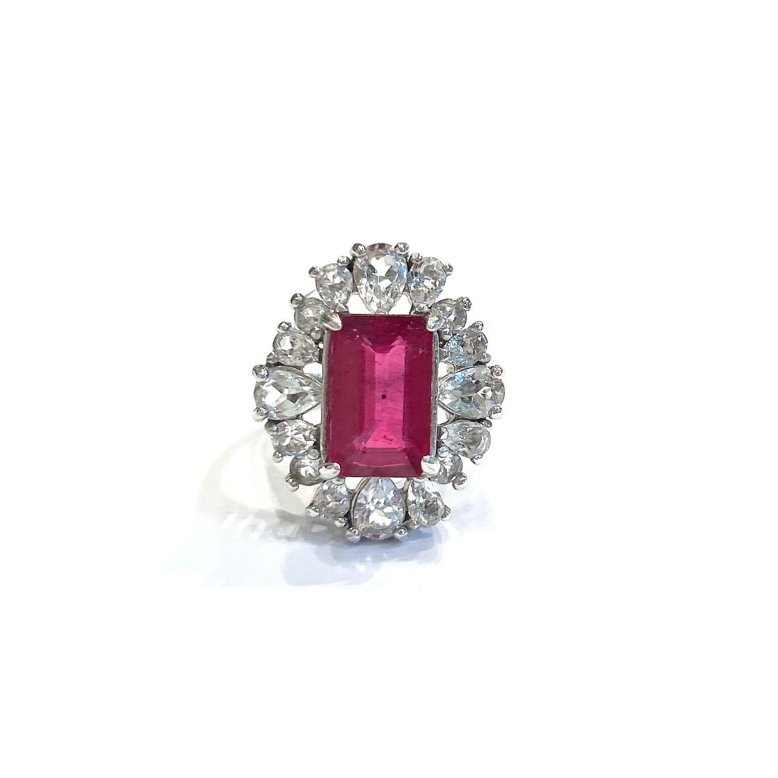 Bochic “Orient” Emerald Cut Ruby & White Topaz  Ring Set In 18K Gold & Silver 1