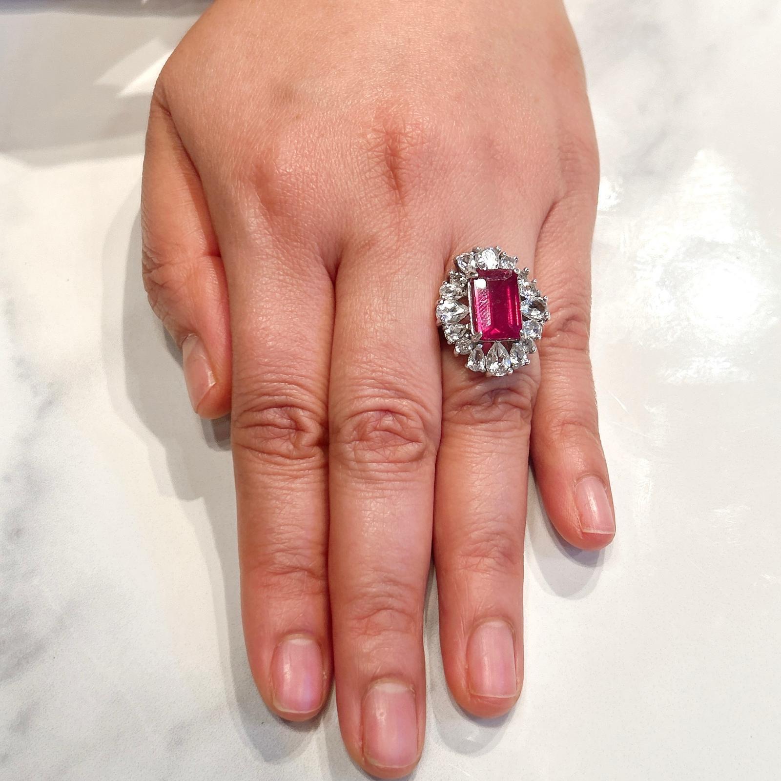 Bochic “Orient” Emerald Cut Ruby & White Topaz  Ring Set In 18K Gold & Silver 2