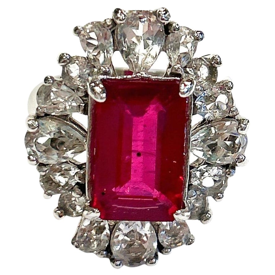Bochic Orient Smaragdschliff Rubin & Weißer Topas  Ring aus 18 Karat Gold und Silber im Angebot