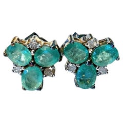 Bochic “Orient” Emerald & Rose Cut Diamond Earrings Set 18K Gold & Silver
