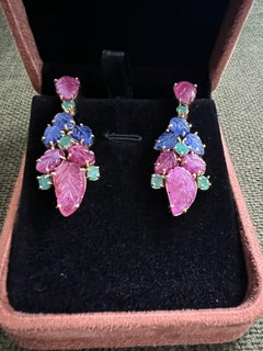 Bochic “Orient” Emerald, Ruby & Multi Sapphire Earrings Set 18K Gold&Silver