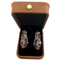 Bochic “Orient” Emerald, Ruby & Multi Sapphire Earrings Set 18K Gold&Silver
