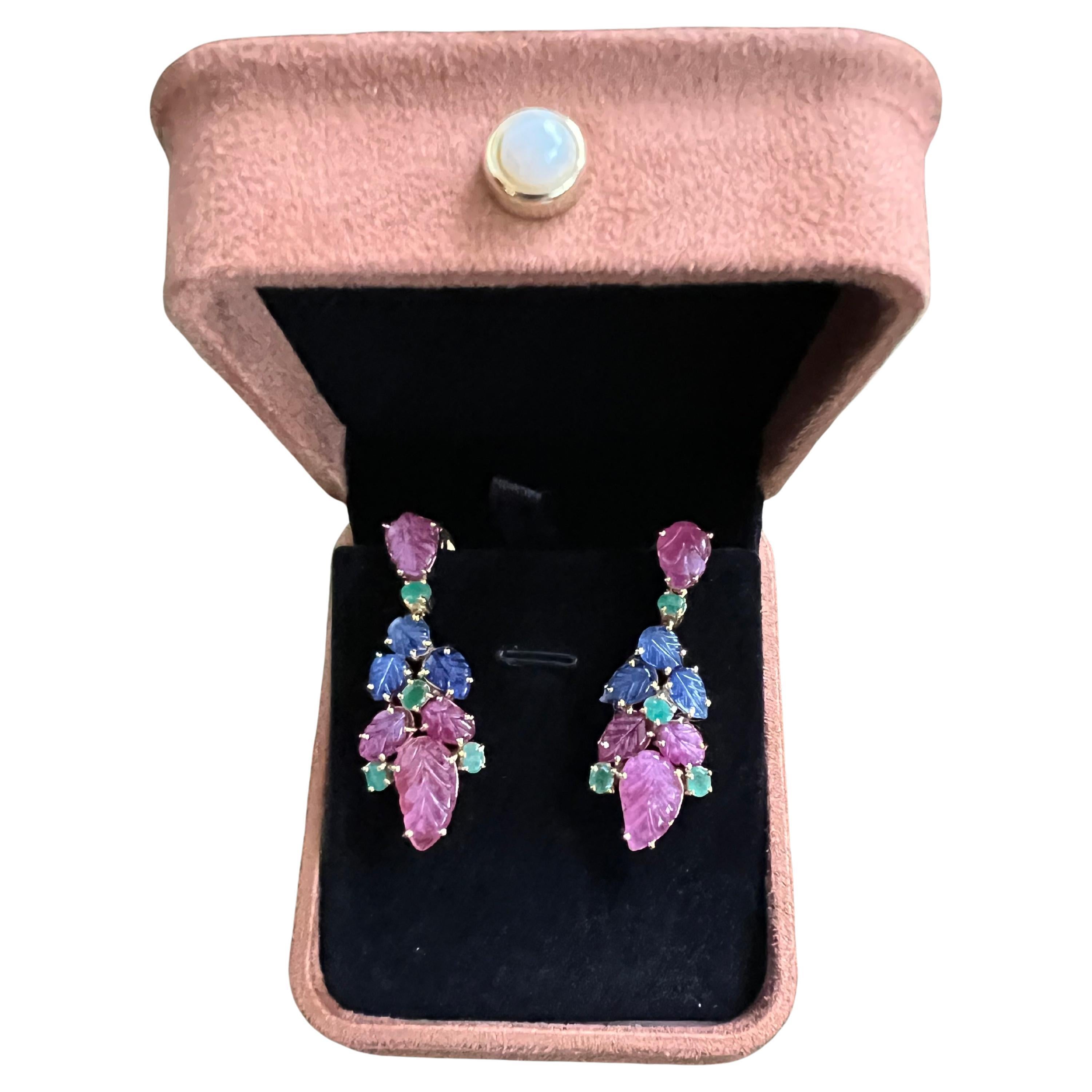 Juego de Pendientes Bochic "Oriente" Esmeralda, Rubí y Zafiro Múltiple Oro y Plata de 18 K