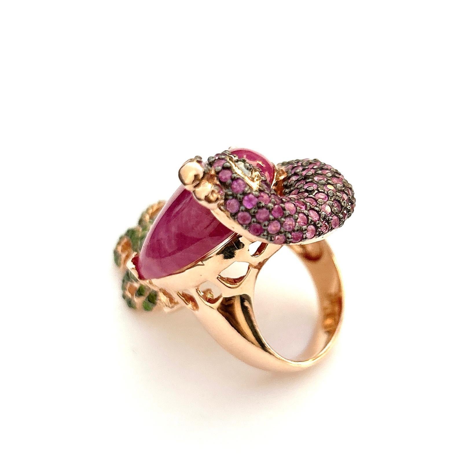 Bochic Orient Smaragd< Rubin & rosa Saphir Ring aus 18 Karat Gold und Silber im Angebot 4