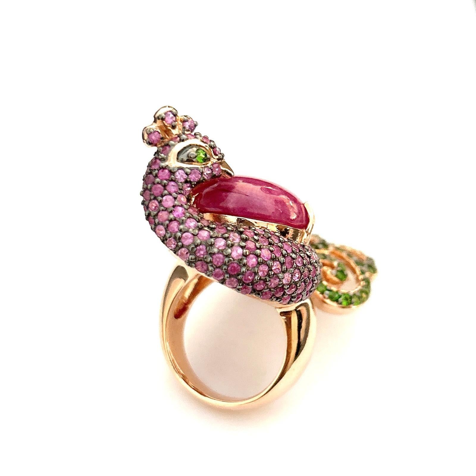 Bochic Orient Smaragd< Rubin & rosa Saphir Ring aus 18 Karat Gold und Silber im Angebot 5