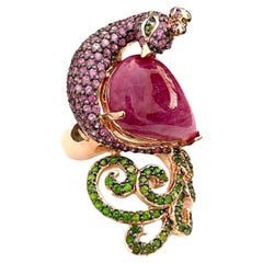 Anello Bochic "Orient" con smeraldo, rubino e zaffiro rosa in oro e argento 18 carati