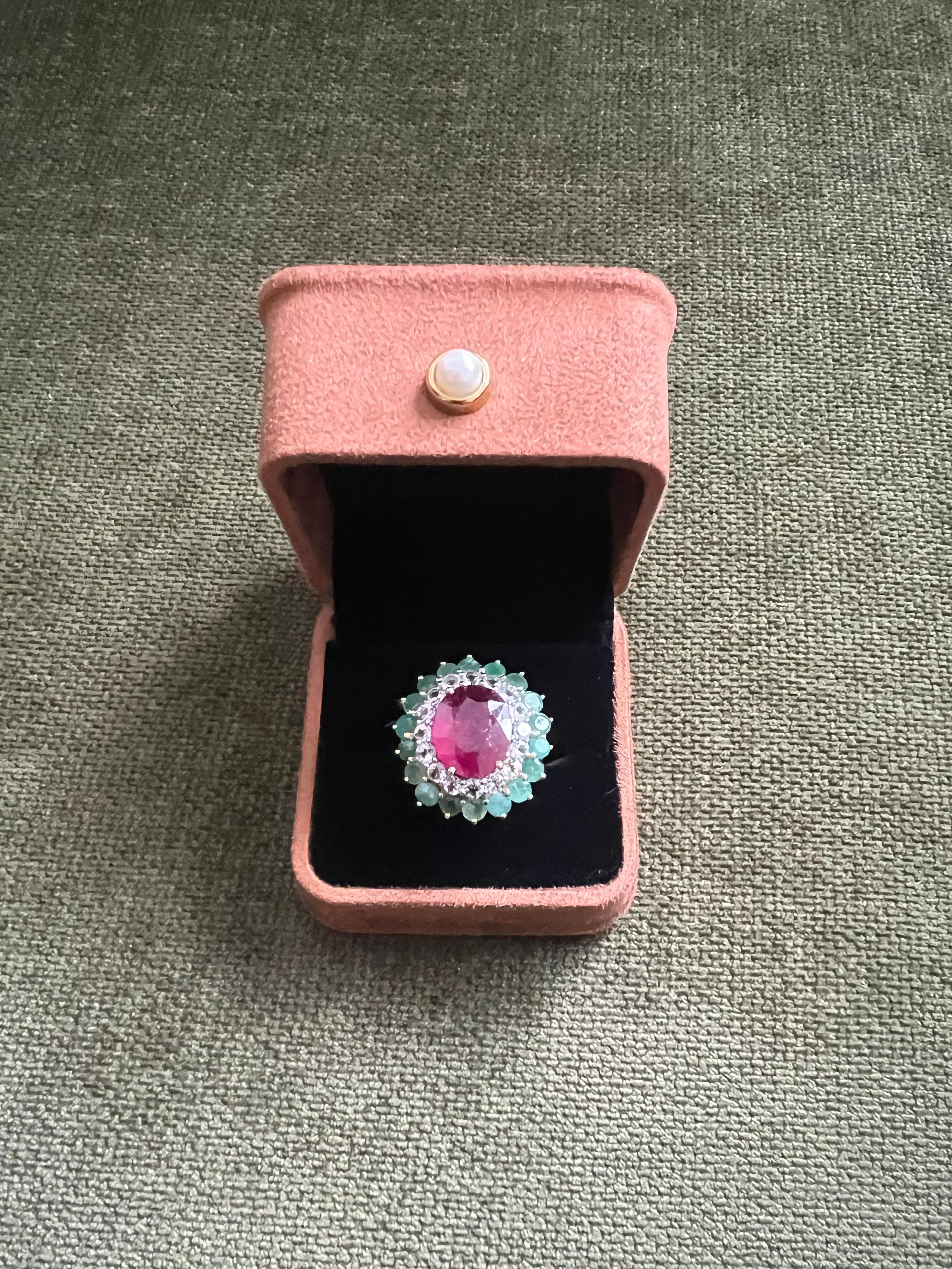 Bochic “Orient” Emerald, Ruby & Topaz Ring Set In 18K Gold & Silver For Sale 4