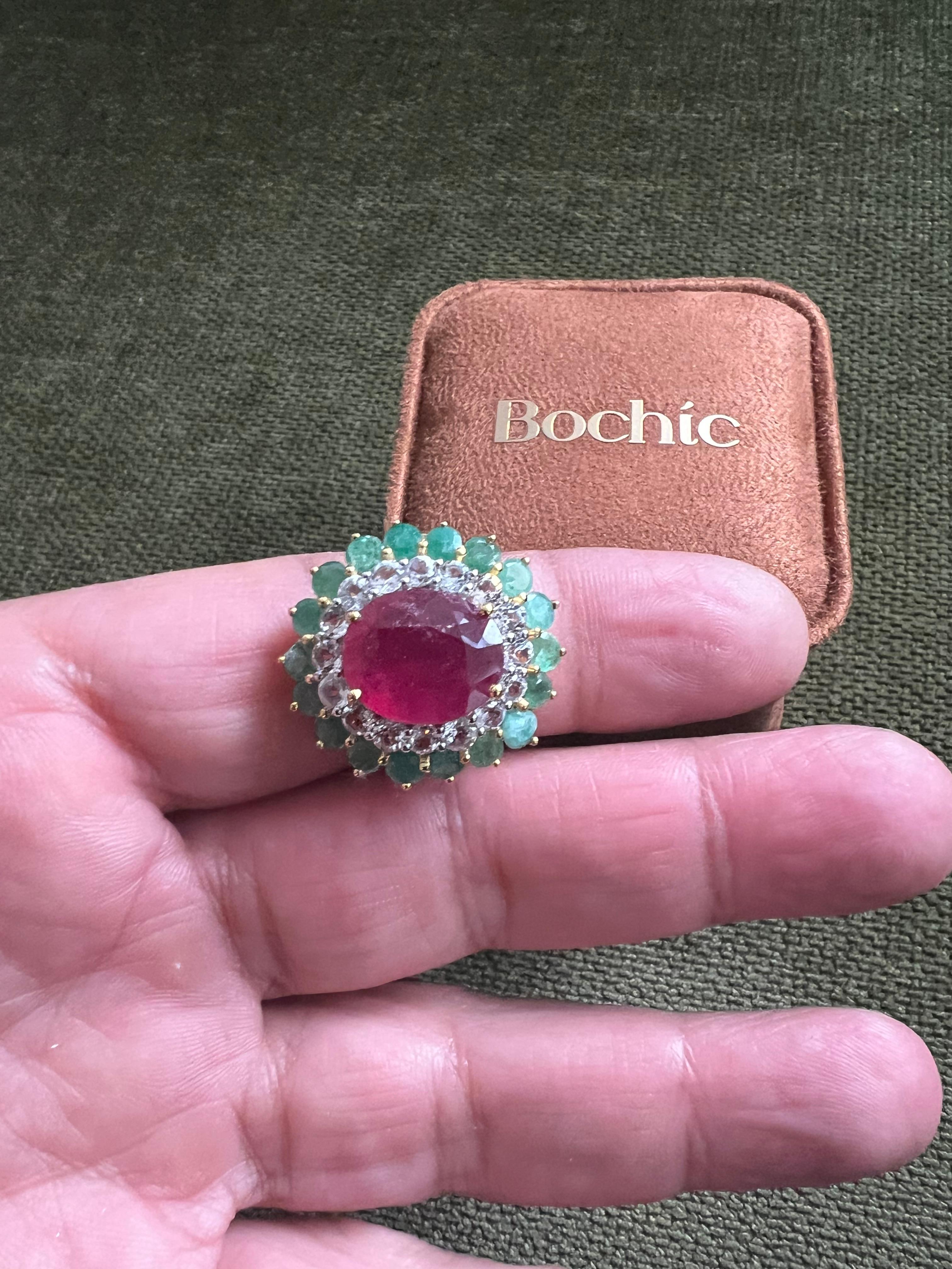 Bochic “Orient” Emerald, Ruby & Topaz Ring Set In 18K Gold & Silver For Sale 5