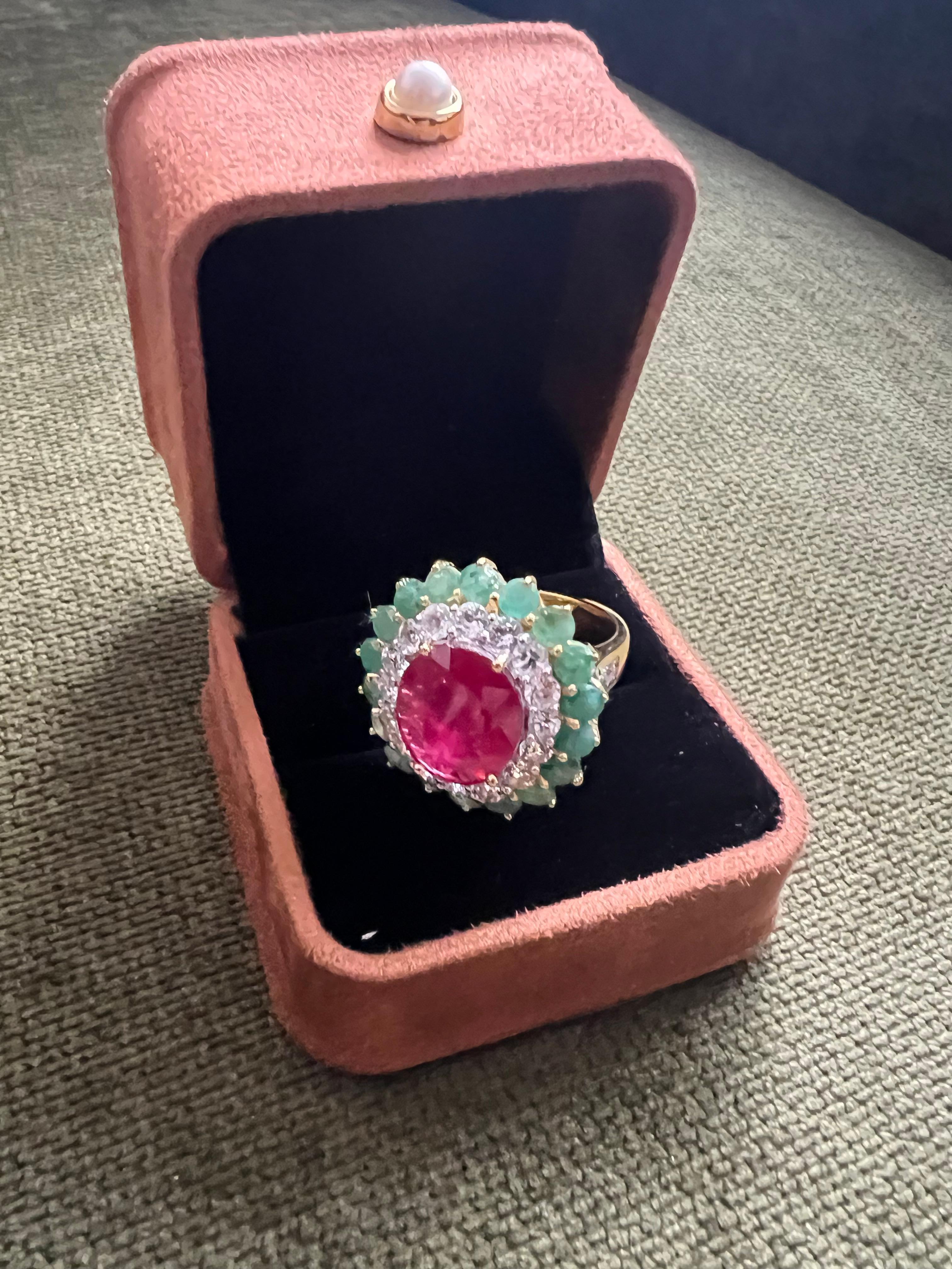 Bochic “Orient” Emerald, Ruby & Topaz Ring Set In 18K Gold & Silver For Sale 7