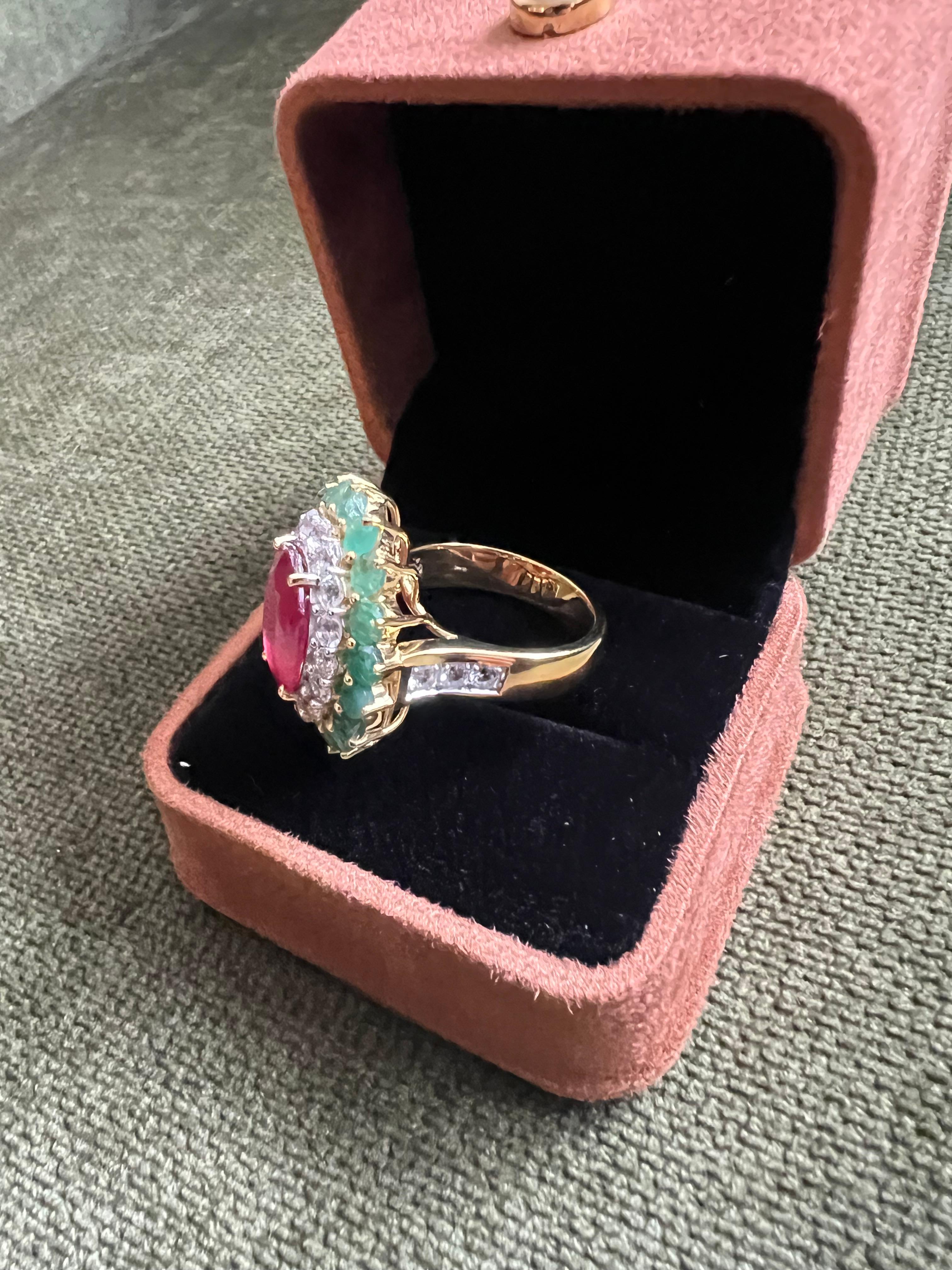 Bochic “Orient” Emerald, Ruby & Topaz Ring Set In 18K Gold & Silver For Sale 8