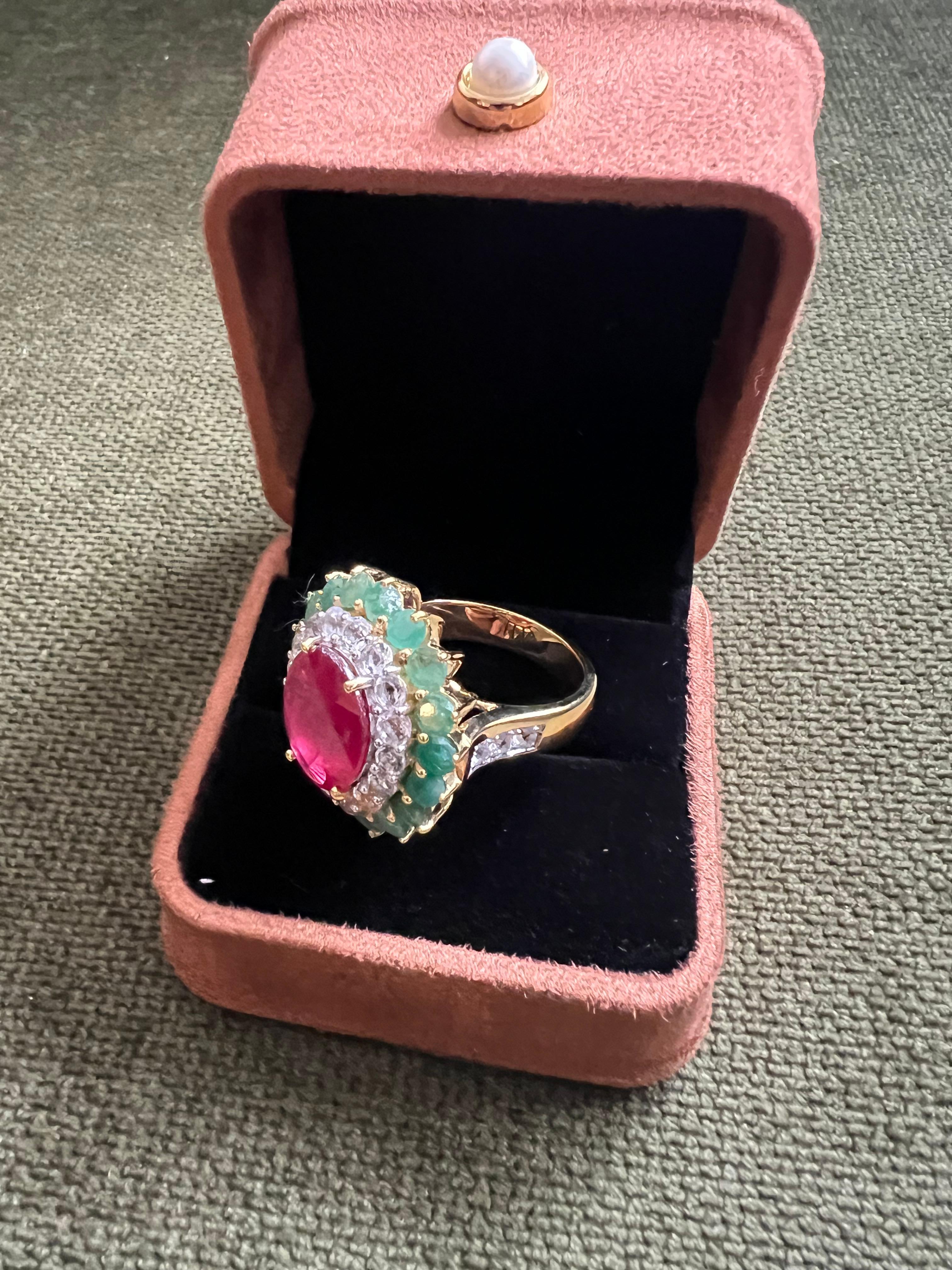 Bochic “Orient” Emerald, Ruby & Topaz Ring Set In 18K Gold & Silver For Sale 9