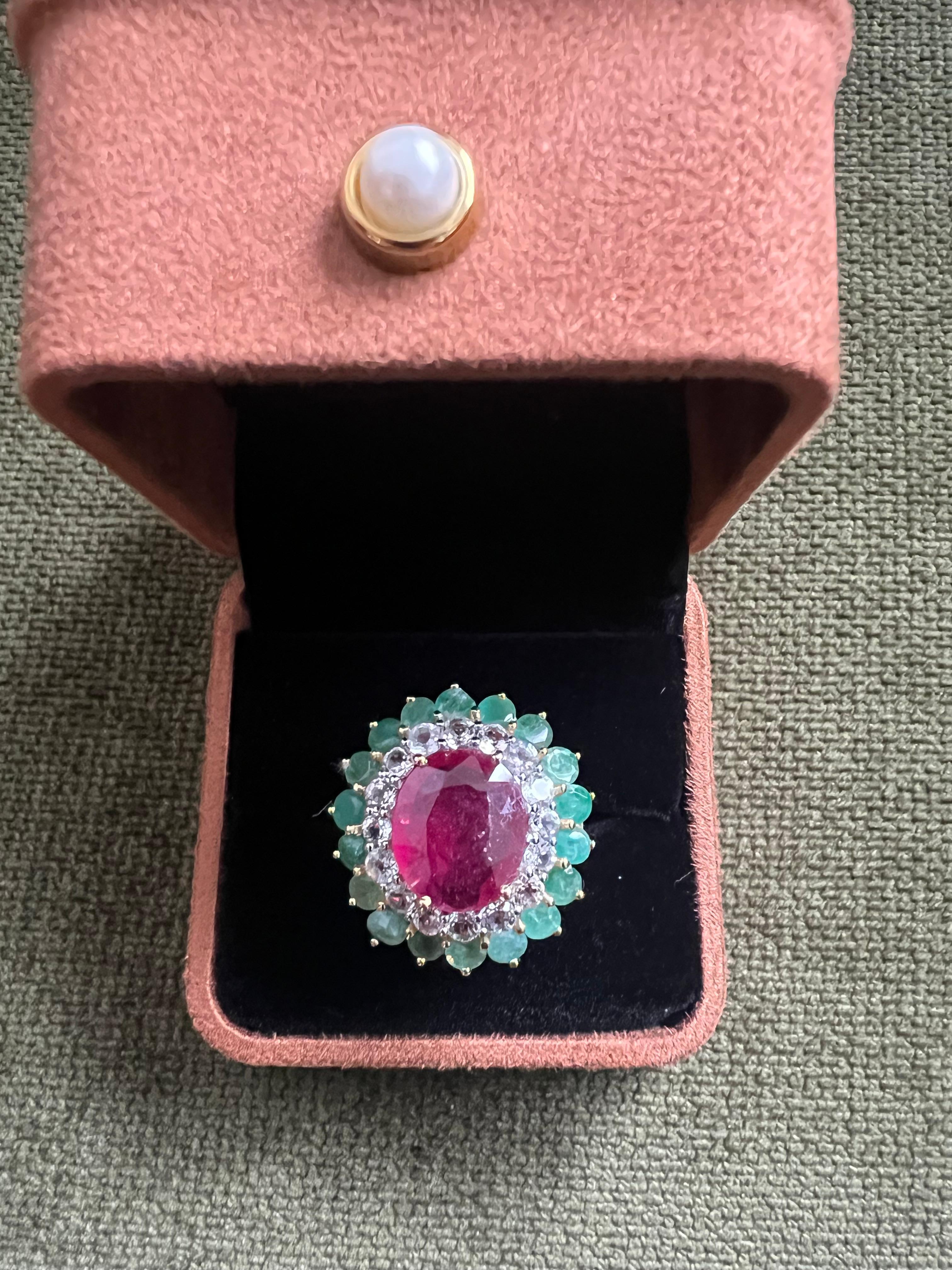 Bochic “Orient” Emerald, Ruby & Topaz Ring Set In 18K Gold & Silver For Sale 1
