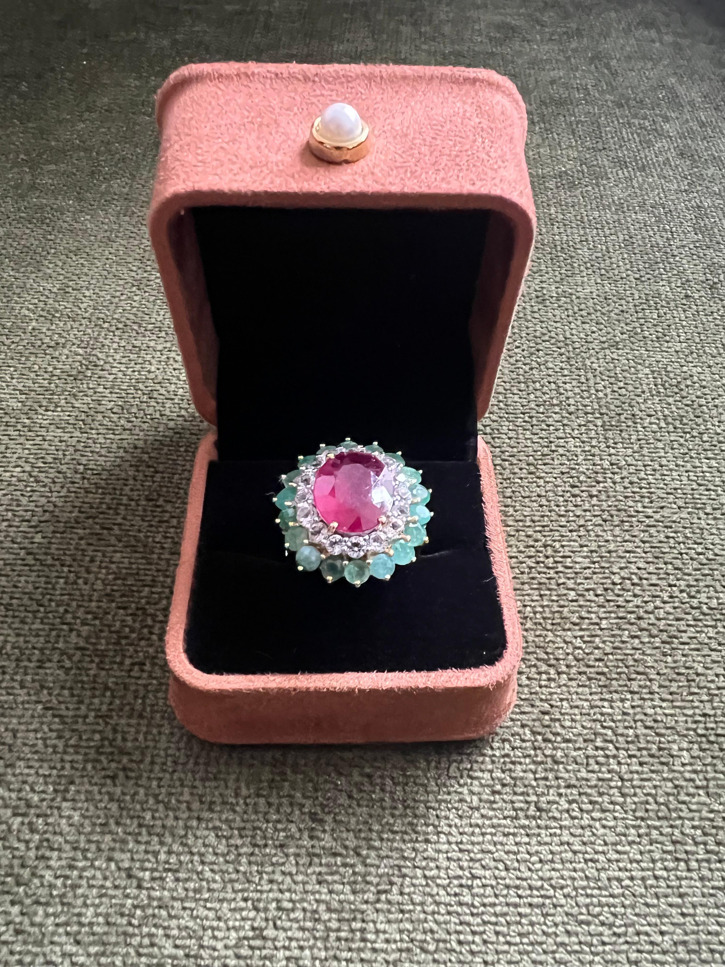 Bochic “Orient” Emerald, Ruby & Topaz Ring Set In 18K Gold & Silver For Sale 2