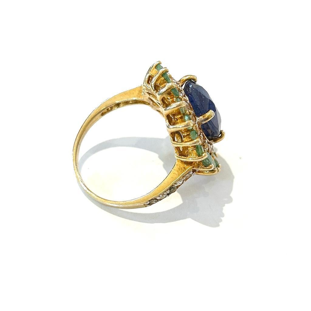 Bochic “Orient” Emerald, Sapphire & Diamond  Ring Set In 18K Gold & Silver  For Sale 5