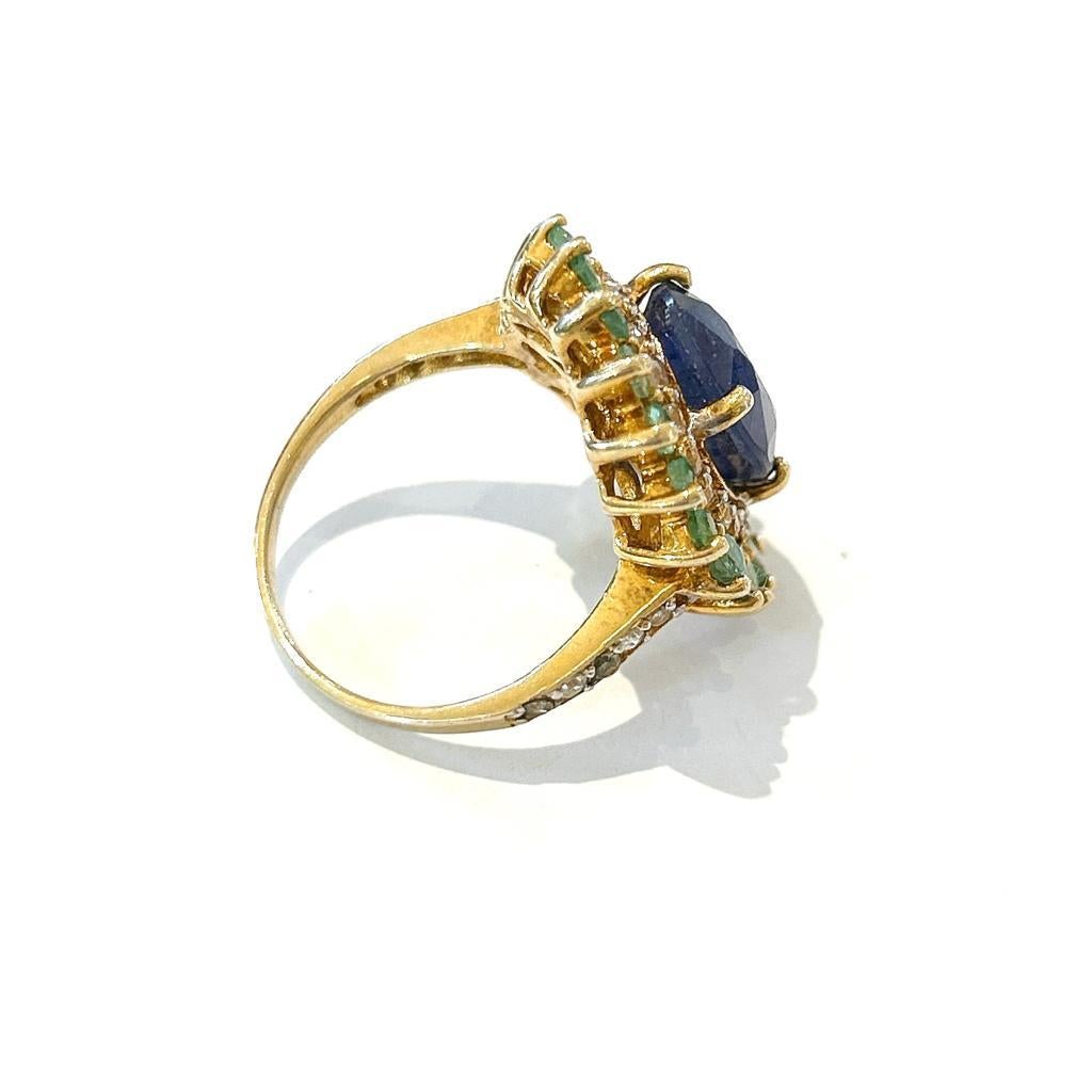 Bochic “Orient” Emerald, Sapphire & Diamond  Ring Set In 18K Gold & Silver For Sale 5