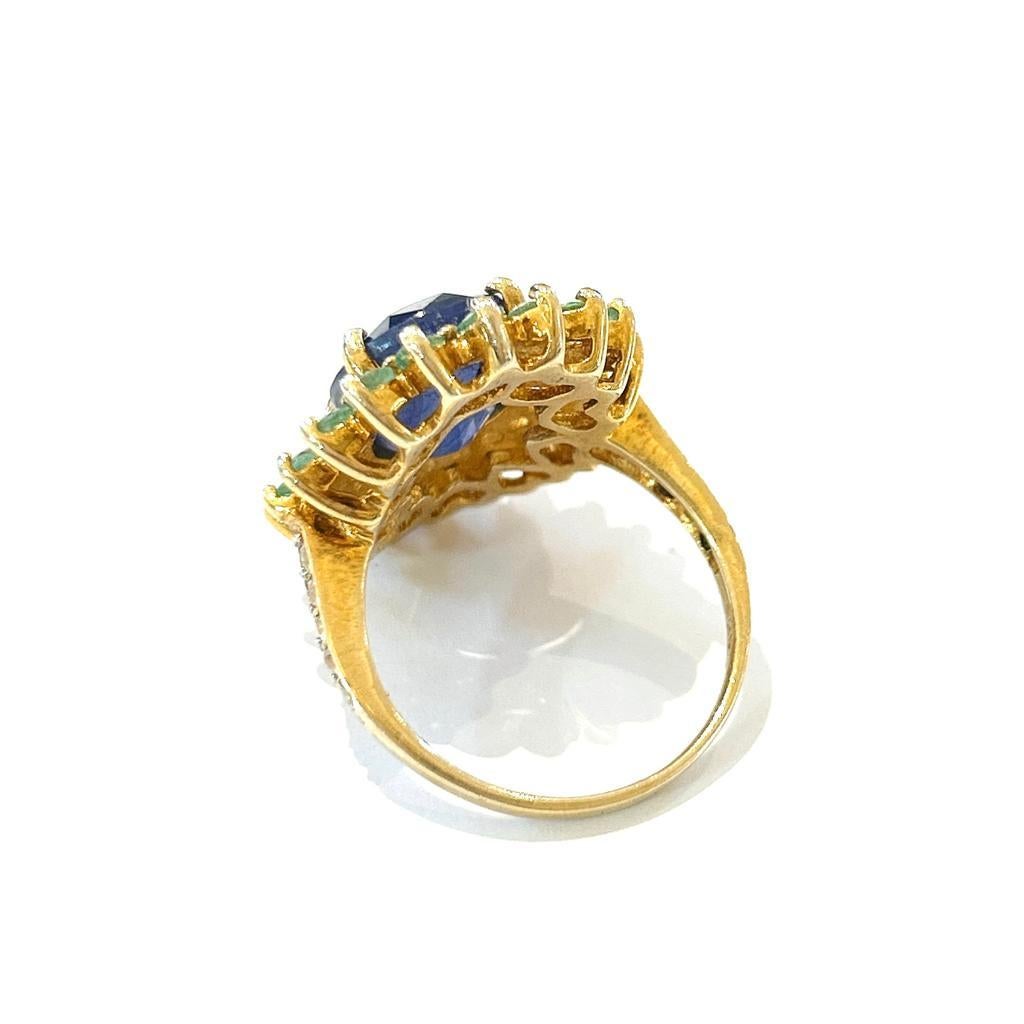 Bochic “Orient” Emerald, Sapphire & Diamond  Ring Set In 18K Gold & Silver  For Sale 6