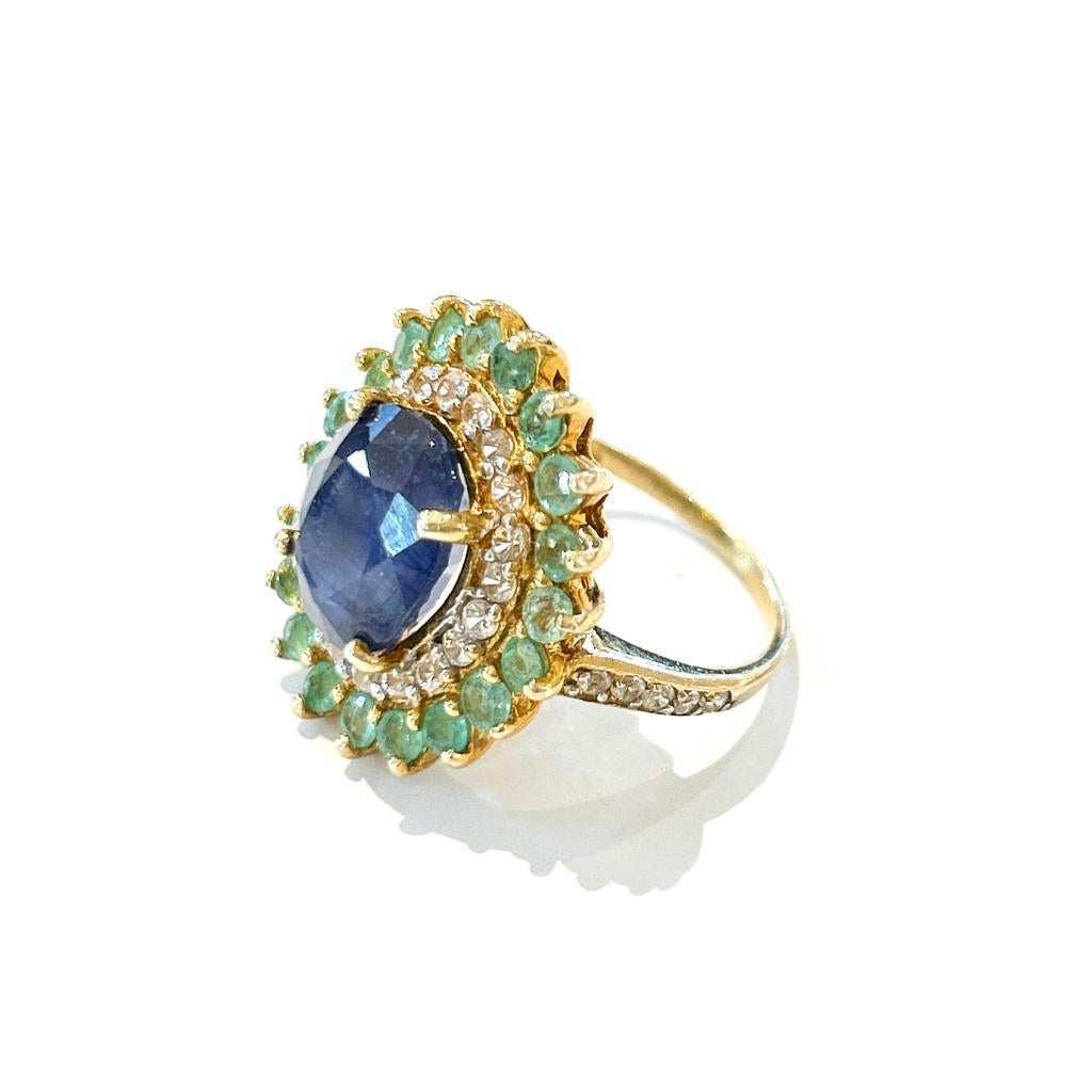 Bochic “Orient” Emerald, Sapphire & Diamond  Ring Set In 18K Gold & Silver  For Sale 7