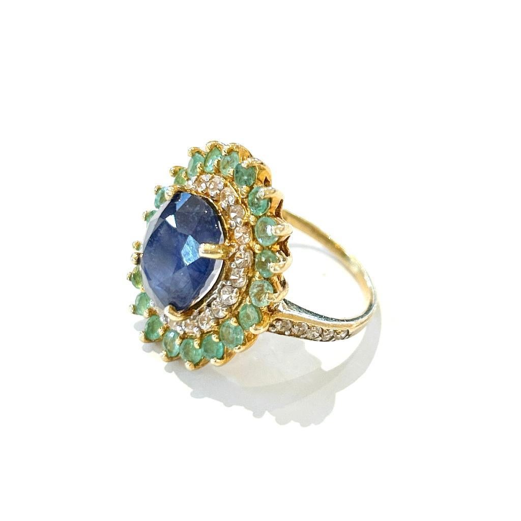 Bochic “Orient” Emerald, Sapphire & Diamond  Ring Set In 18K Gold & Silver For Sale 7