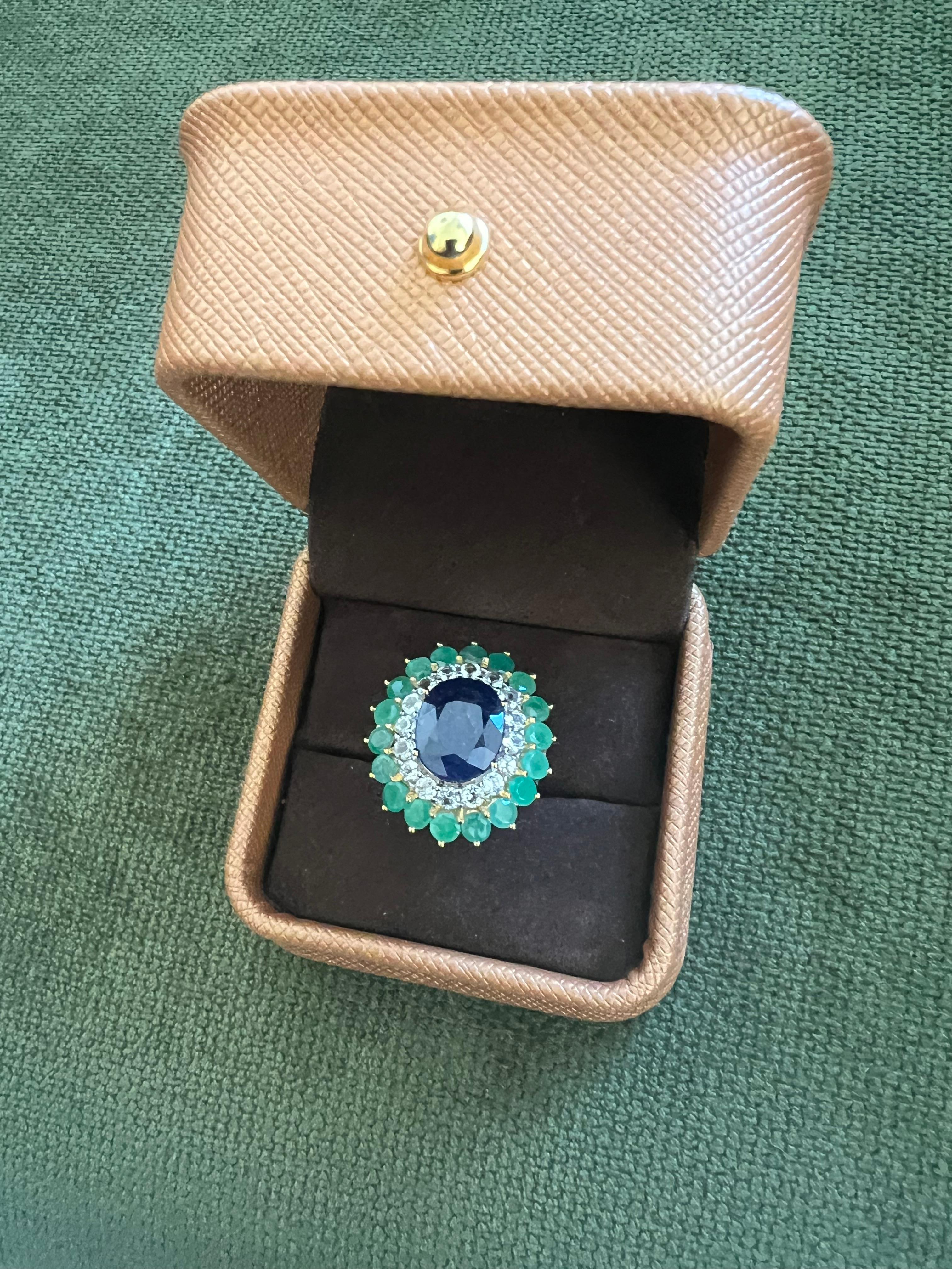 Bochic “Orient” Emerald, Sapphire & Diamond  Ring Set In 18K Gold & Silver For Sale 8