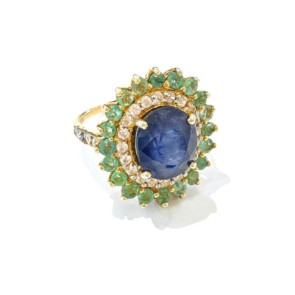 Bochic “Orient” Emerald, Sapphire & Diamond  Ring Set In 18K Gold & Silver  For Sale 3