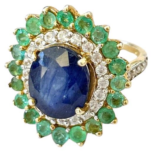 Bochic “Orient” Emerald, Sapphire & Diamond  Ring Set In 18K Gold & Silver 