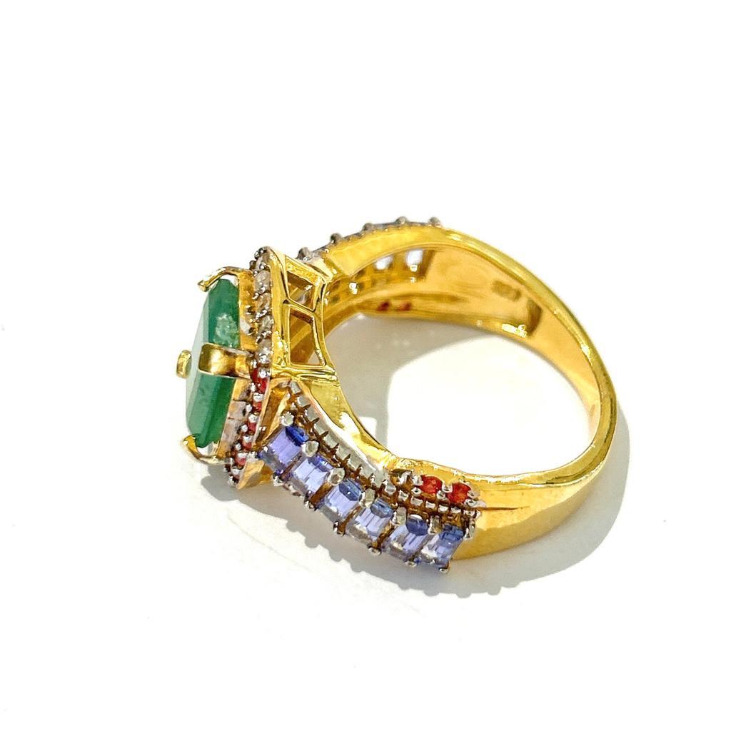 Bochic “Orient” Emerald, Tanzanite & Diamond  Ring Set In 18K Gold & Silver  In New Condition For Sale In New York, NY