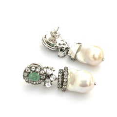 Bochic “Orient” Vintage Emerald, Topaz & Pearls Earrings Set 18K Gold&Silver