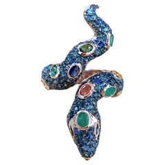 Bochic Orient Emerlad & Fancy Sapphires Serpent Cocktail Ring Set 18K & Silber