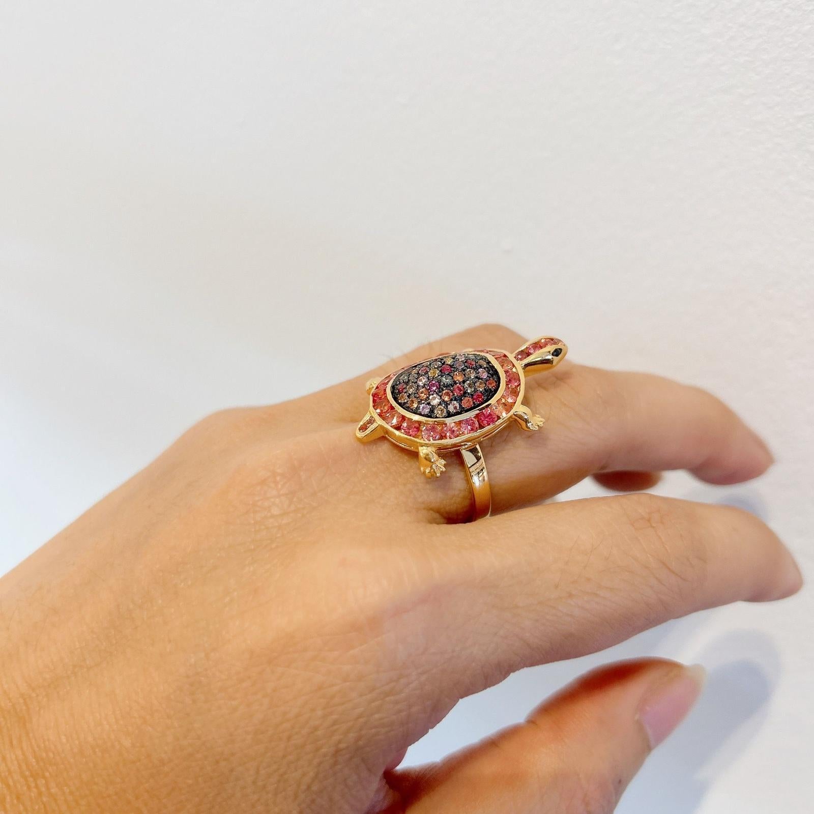 Brilliant Cut Bochic “Orient” Fancy Color Sapphire Cocktail Ring Set in 22k Gold & Silver