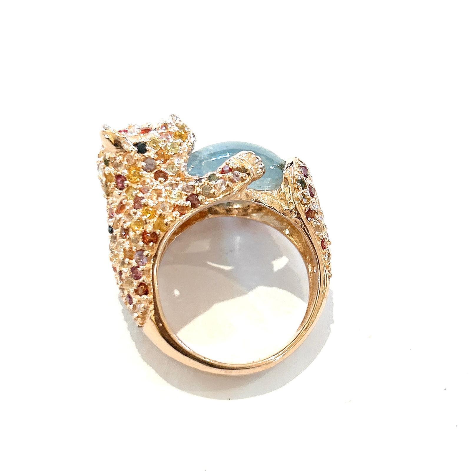 Bochic “Orient” Fancy Color Sapphires & Aquamarine Ring Set In 18K Gold & Silver 

Natural Multi Color Sapphires  - 1.50  carats 
Natural Aquamarine  -2.50 carats 

This Ring is from the 