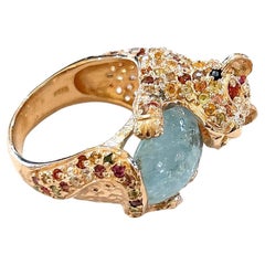 Bochic “Orient” Fancy Color Sapphires &  Aquamarine Ring Set 18K Gold & Silver