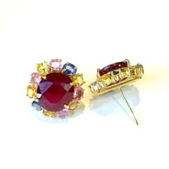 Bochic “Orient” Fancy Sapphire & Ruby Earrings Set 18K Gold&Silver