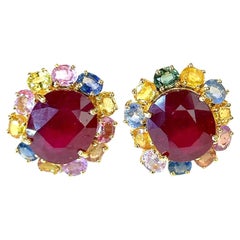 Bochic “Orient” Fancy Sapphire & Ruby Earrings Set 18K Gold&Silver