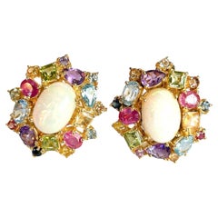 Bochic “Orient” Fancy Sapphire, Ruby  & Opal Earrings Set 18K Gold & Silver