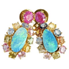 Bochic “Orient” Fancy Sapphire, Ruby 
Opal Earrings Set 18K Gold 
Silver