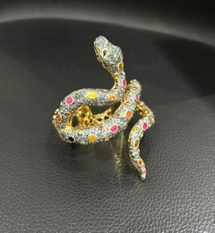 Bochic Orient Fancy Saphir & Rubin Schlange Manschettenarmband-Set aus 18 Karat Gold & Silber