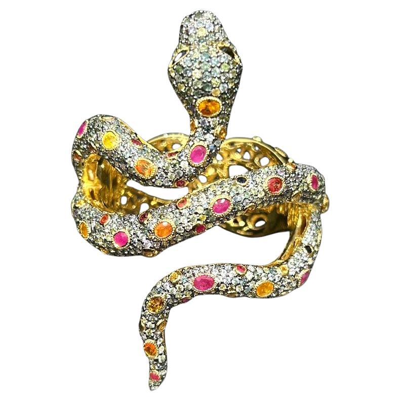 Brazalete Bochic "Oriente" Fantasía Zafiro y Rubí Serpiente Oro 18K y Plata en venta