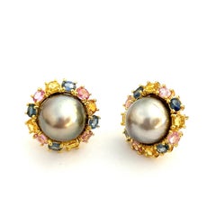 Bochic “Orient” Vintage Sapphire & South Sea Pearl Earrings 18K Gold & Silver