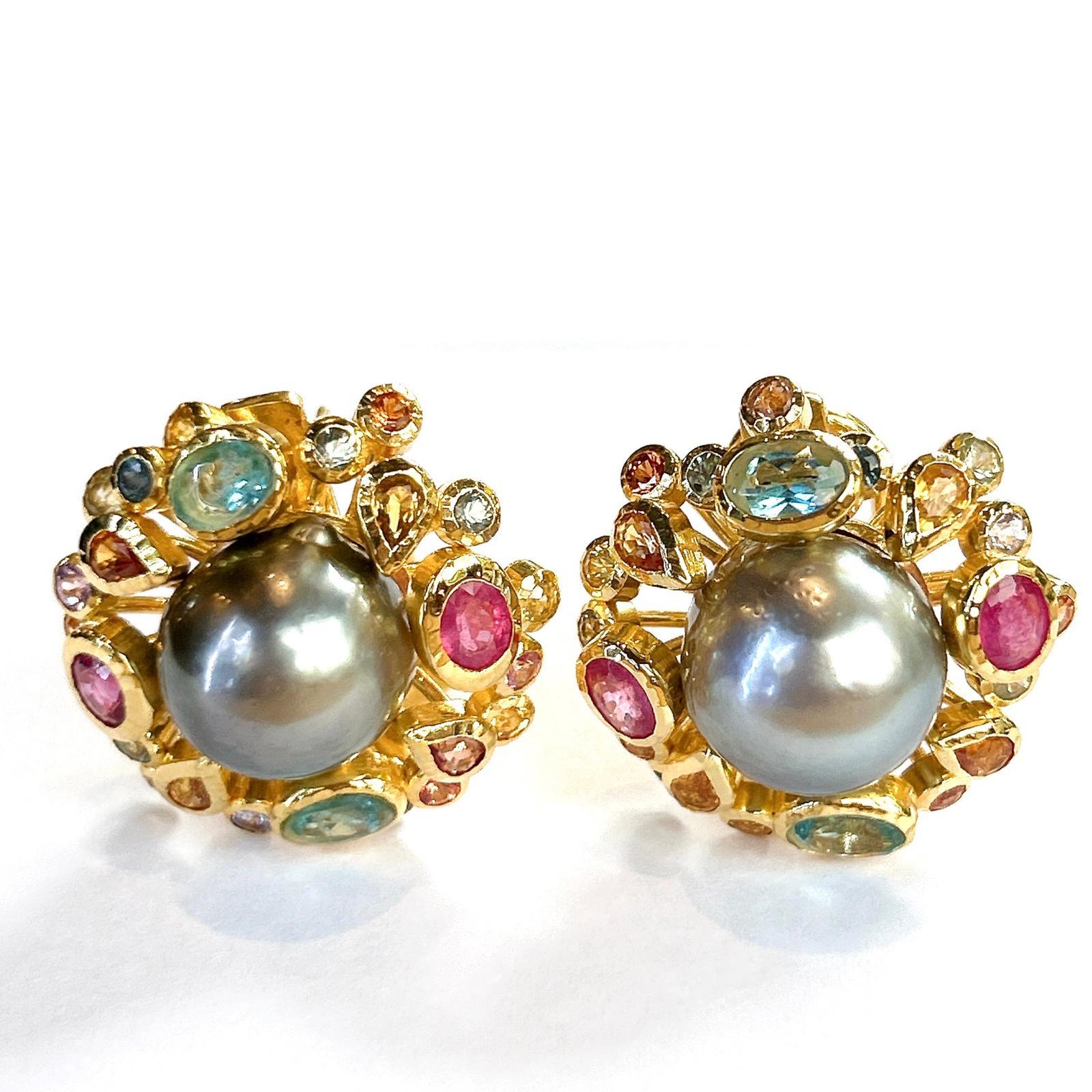 Bochic “Orient” Fancy Sapphire & South Sea Pearl Earrings Set 18K Gold & Silver 

Natural Rubies - 2 carat 
Fancy color sapphires from Sri Lanka - 2 carat 
Blue Topaz - 2 carat 


The earrings from the 