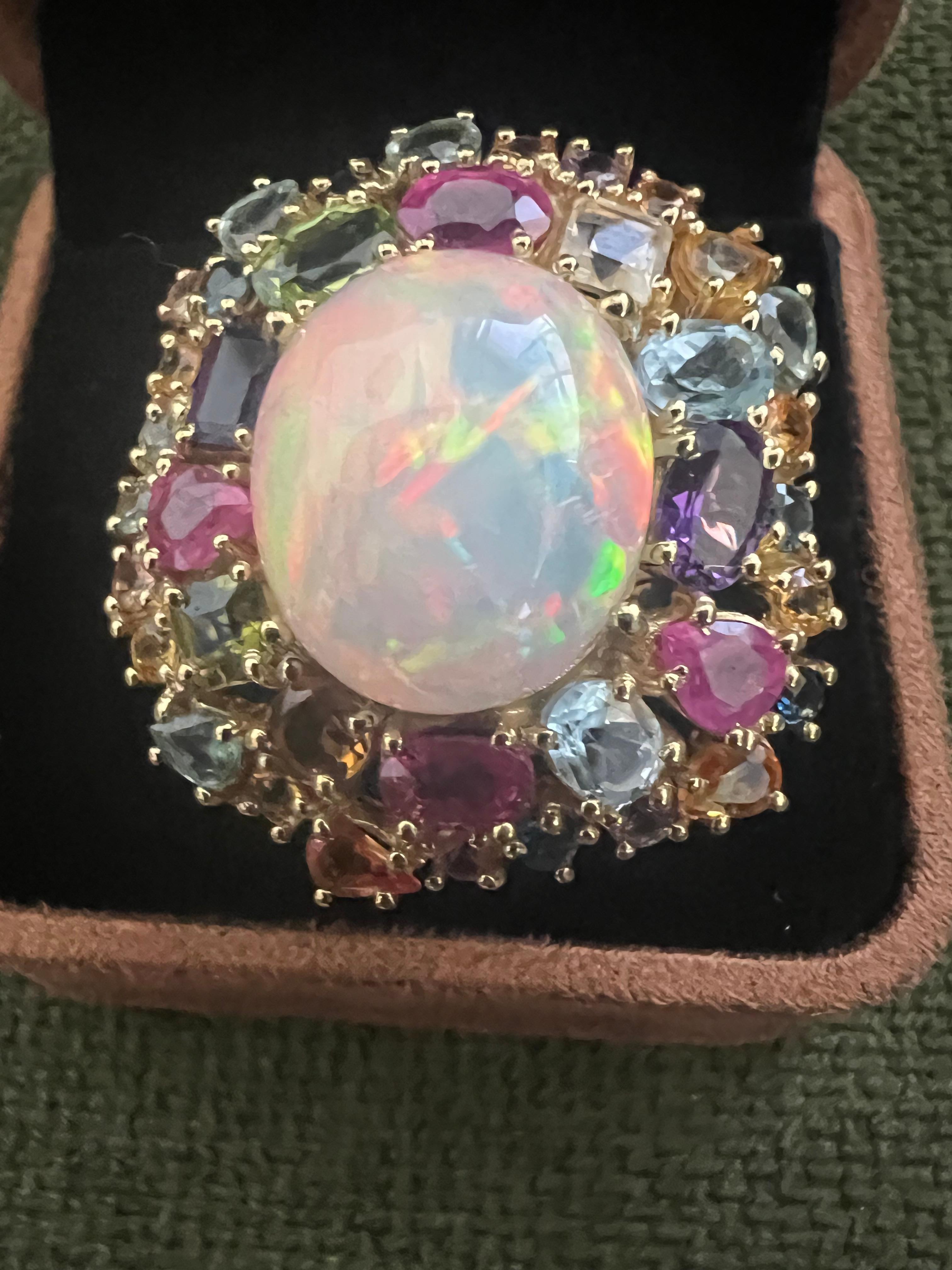 Bochic “Orient” Fire Opal, Multi Gem & Sapphire Ring Set In 18K Gold & Silver In New Condition For Sale In New York, NY