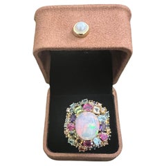 Bochic “Orient” Fire Opal, Multi Gem & Sapphire Ring Set In 18K Gold & Silver