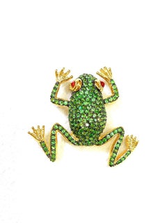 Bochic “Orient” Frog Ruby & Tsavorite Brooch / Pendent Set In 18K Gold & Silver