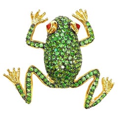 Broche/pendentif Bochic Orient grenouille rubis et tsavorite en or et argent 18 carats
