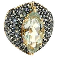 Anillo Bochic "Orient" de amatista verde y zafiro azul engastado en oro de 18 quilates y plata