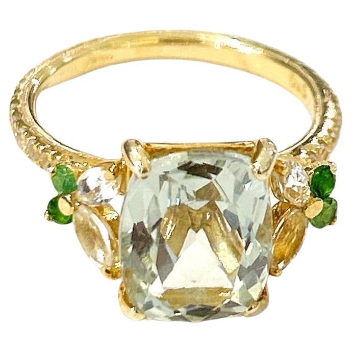 Bochic “Orient” Green Amethyst & Fancy Gem Solitaire Ring 18K Gold & Silver 

Cluster Multi Color Fancy Gems 
Green Amethyst  - 3 Carat 

This Ring is from the 