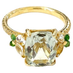 Bochic Orient Grüner Amethyst & Fancy Gem Cocktail Ring 18K Gold & Silber